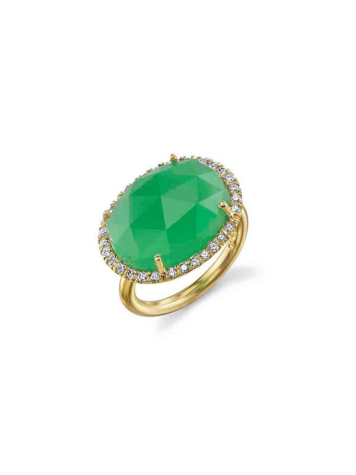 Irene Neuwirth Rose Cut Chrysoprase And Pav? Diamond Ring