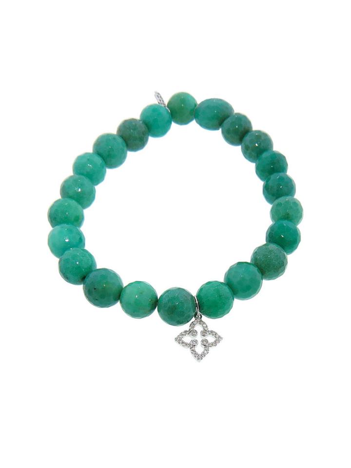Sydney Evan Small Diamond Moroccan Flower On Green Opal - White Gold