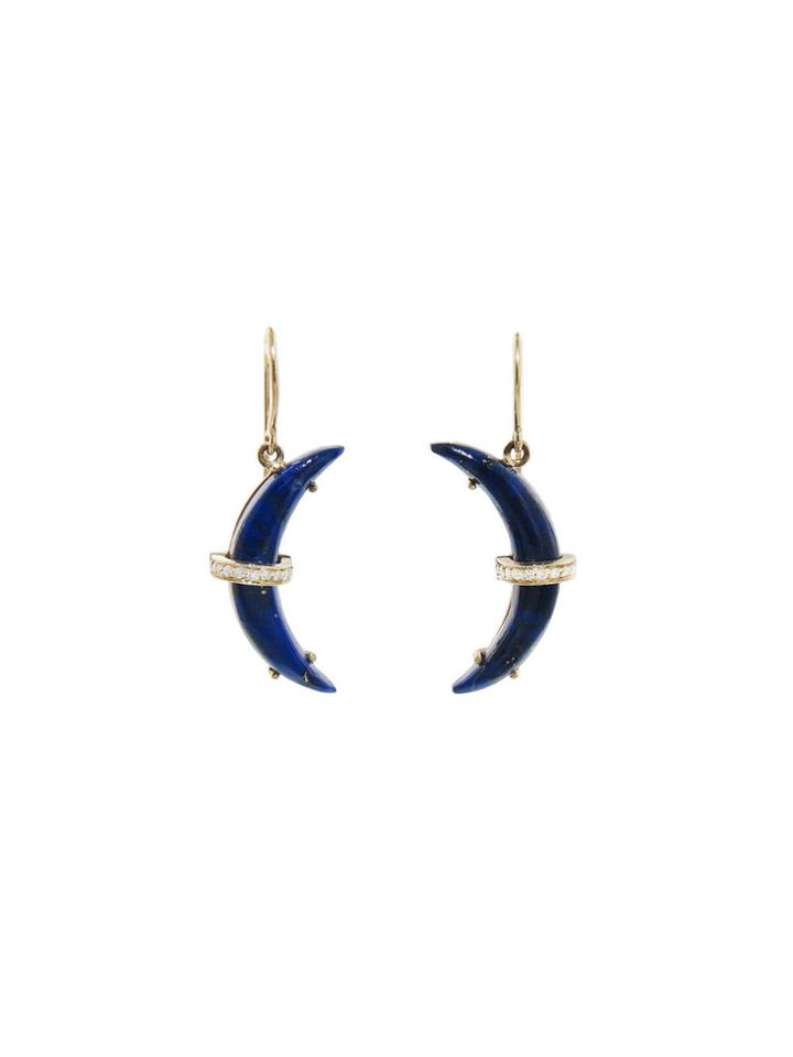 Andrea Fohrman Lapis Crescent Moon Earrings With Diamonds