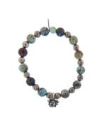Catherine Michiels Silver Peony On African Turquoise And Faceted Pyrite Bead Bracelet