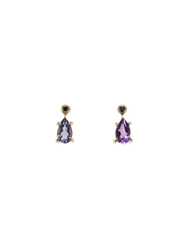 N+a New York Pear Amethyst And Sapphire Stud Earrings With Diamonds
