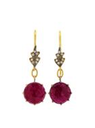 Cathy Waterman Rose Cut Ruby Leaf Top Earrings - 22 Karat Gold