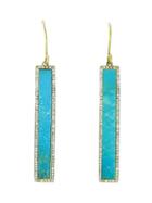 Jennifer Meyer Diamond Turquoise Inlay Bar Earrings - Yellow Gold