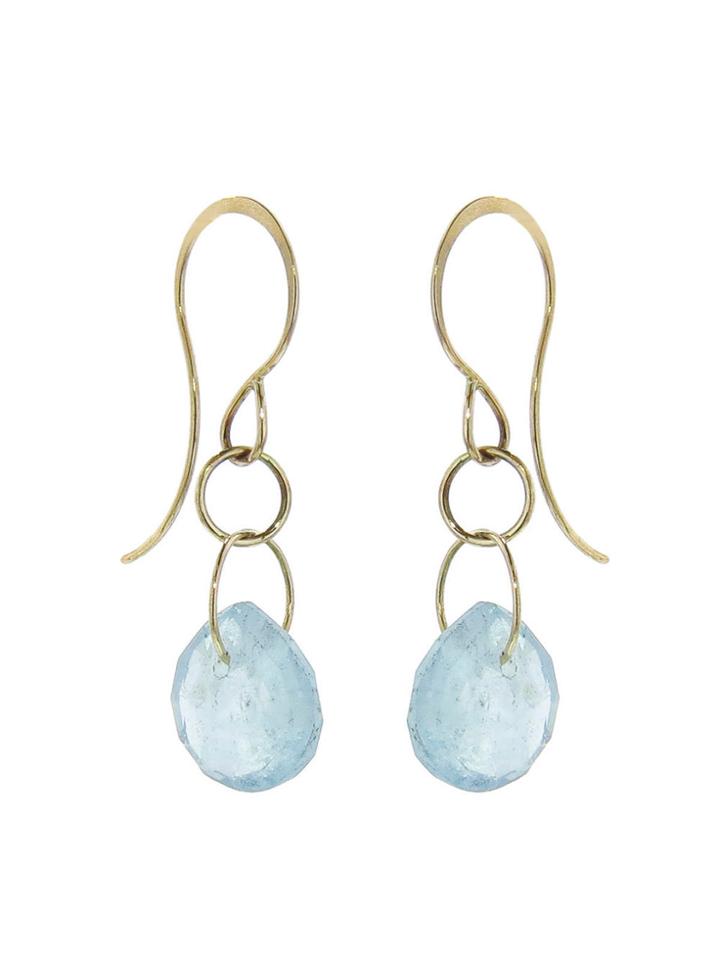 Melissa Joy Manning Aqua Drops - Designer Yellow Gold Earrings