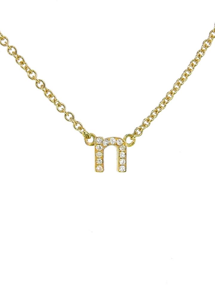 Jennifer Meyer Lower Case Diamond Initial Necklace With Diamonds - N - Yellow Gold