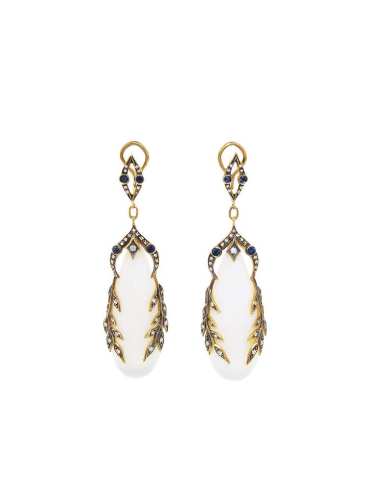 Cathy Waterman White Coral And Blue Sapphire Garland Earrings