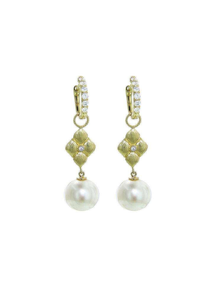 Jude Frances Quilted Pearl Drop Earring Charms - Yellow Gold