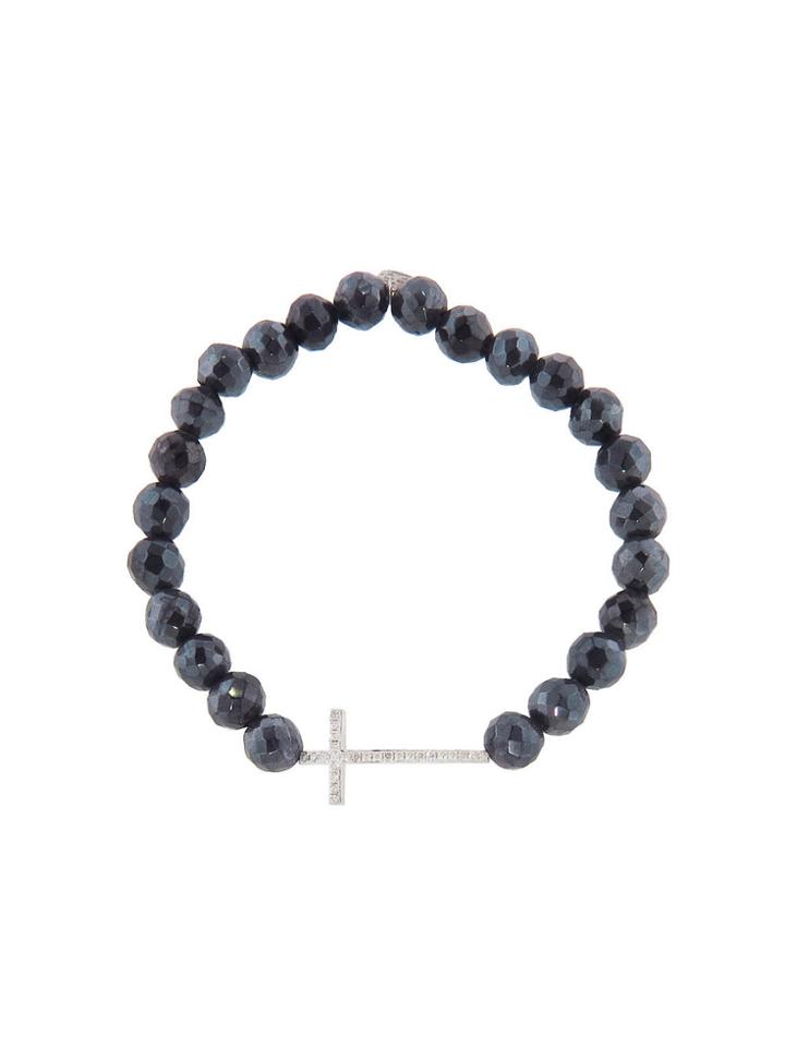 Sydney Evan Black Spinel Bracelet - Cross Charm