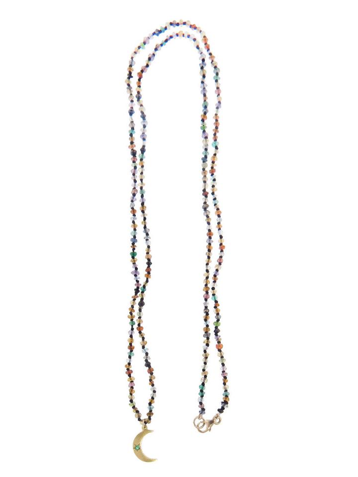 Andrea Fohrman Crescent Moon With Emerald On Multi Bead Necklace