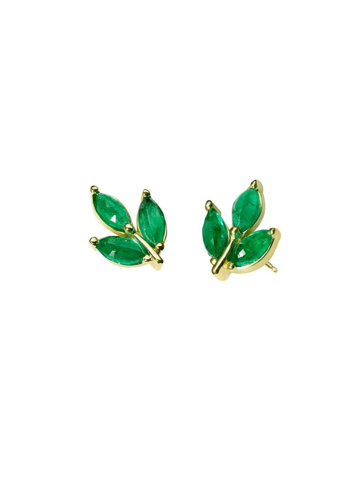 Finn Emerald Leaf Stud Earrings