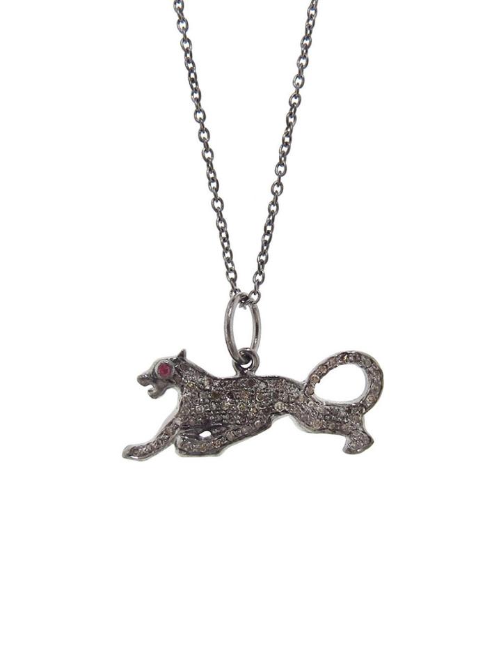 Ylang 23 Diamond Jaguar Pendant - Oxidized Sterling