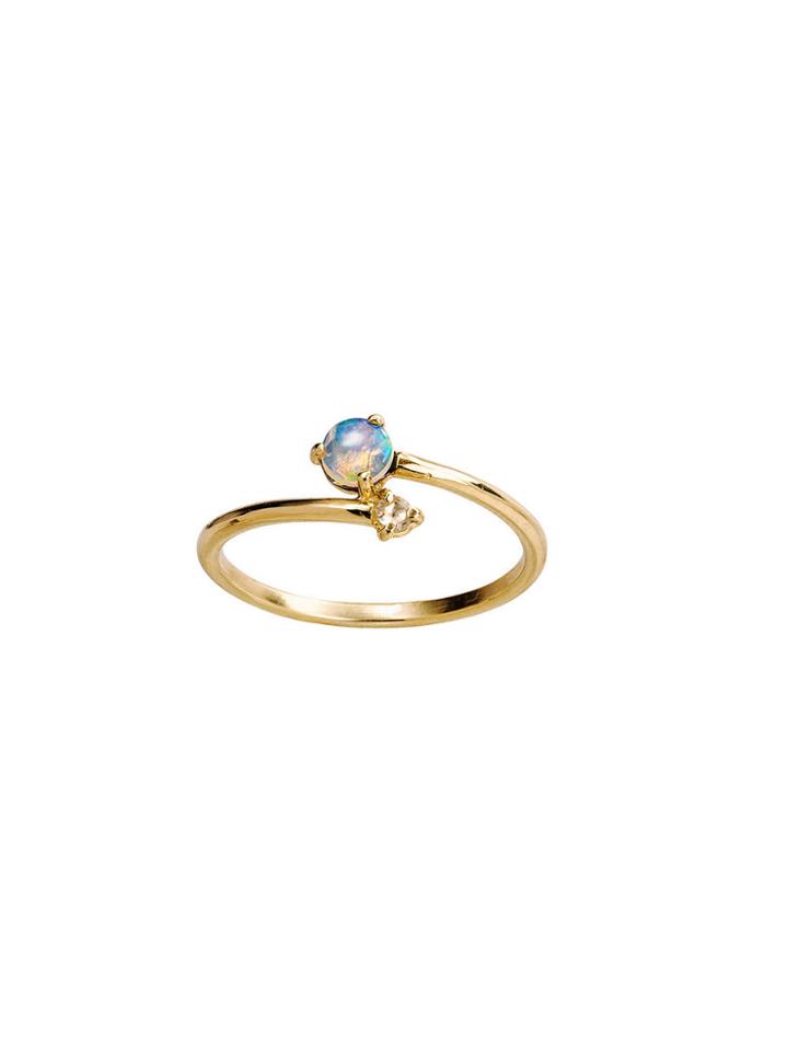 Wwake Opal With Diamond Crossover Ring