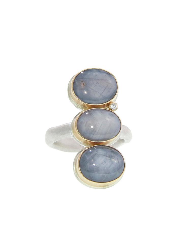 Jamie Joseph Triple Oval Grey Star Sapphire Ring With Diamond