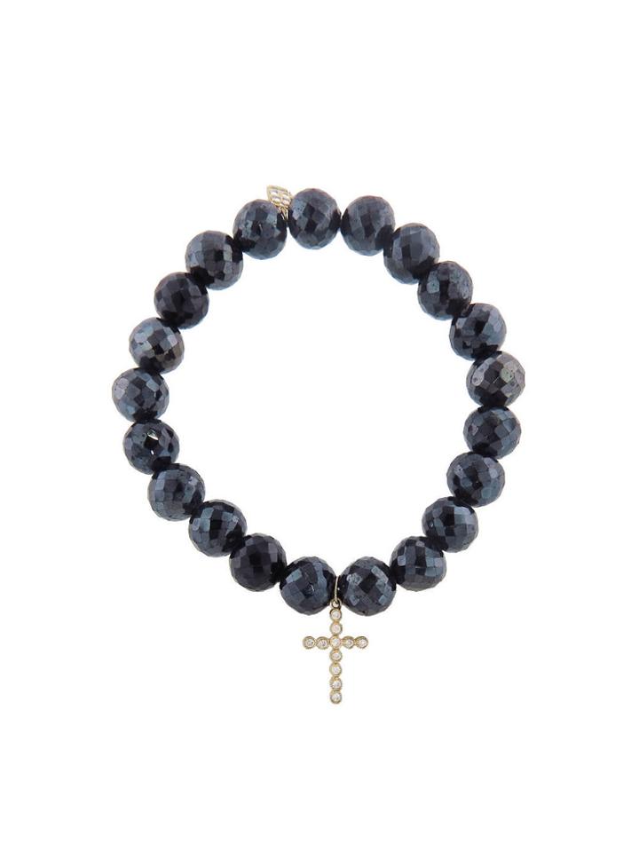 Sydney Evan Black Diamond Spinel Bracelet With Cross Charm