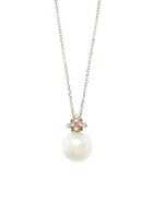 Kataoka Pearl With Pink Sapphire And Emerald Cluster Necklace