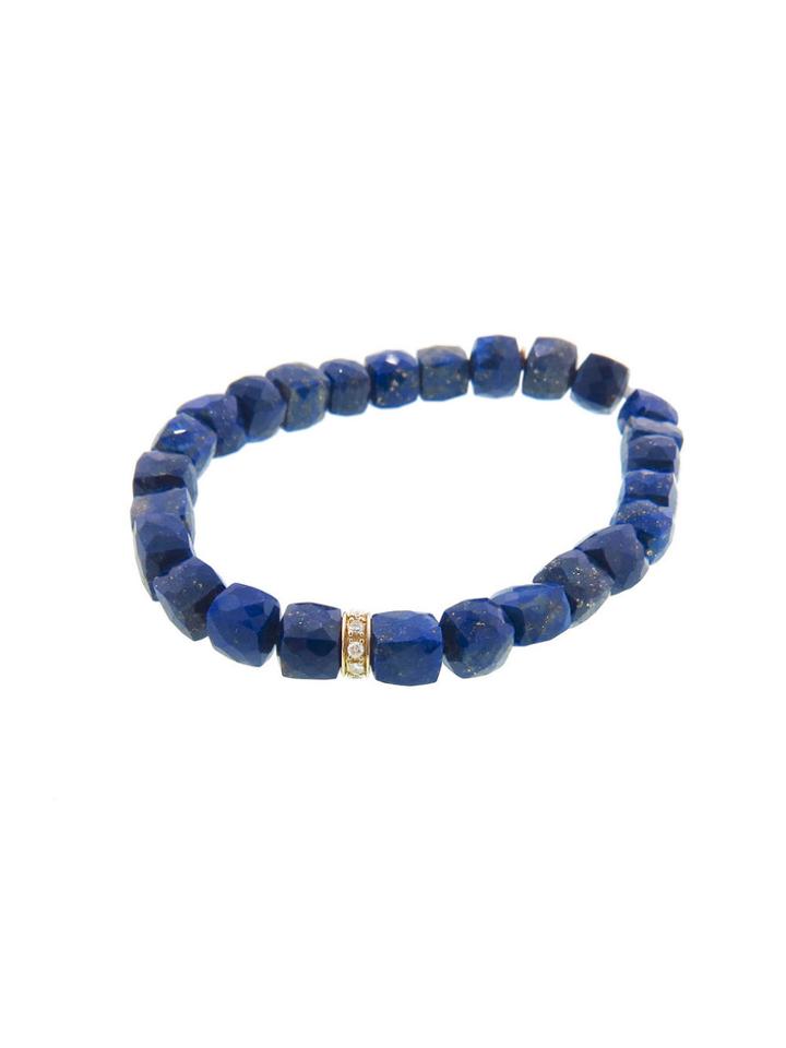 Sydney Evan Pave Diamond Wheel On Cubed Lapis - Yellow Gold