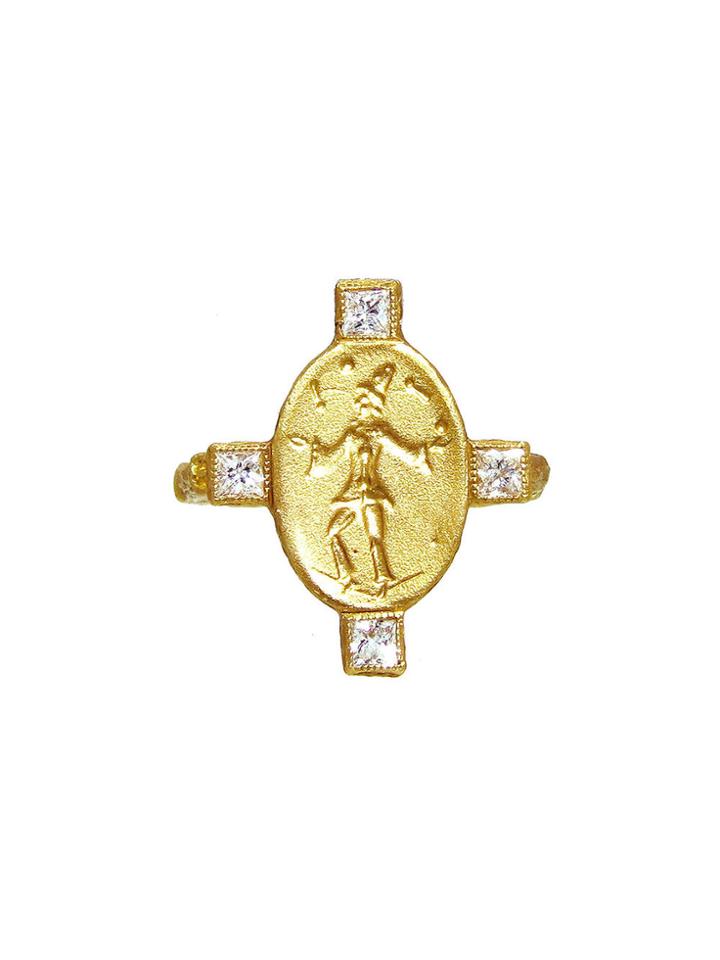 Cathy Waterman Juggler Muse Ring With Princess Cut Diamonds - 22 Karat Gold