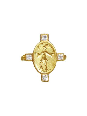 Cathy Waterman Juggler Muse Ring With Princess Cut Diamonds - 22 Karat Gold