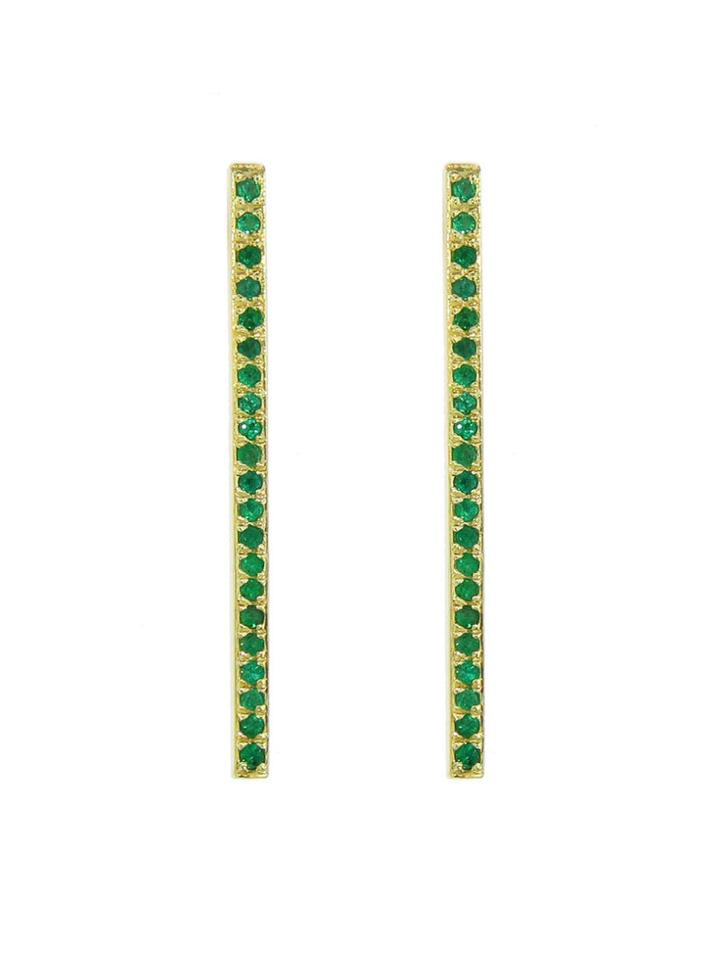 Jennifer Meyer Emerald Extra Long Bar Earrings - Yellow Gold
