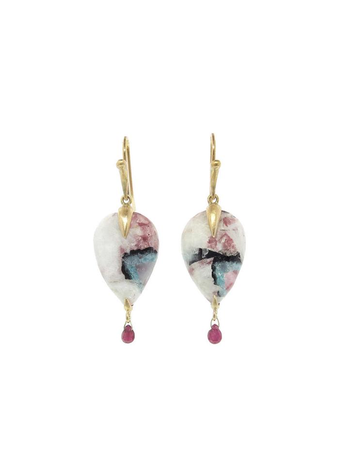 Annette Ferdinandsen Paraiba Tourmaline Bird Earring With Rubies
