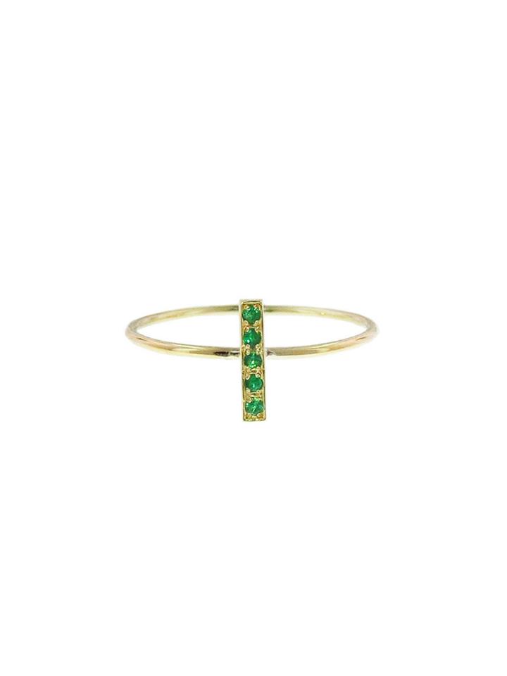 Jennifer Meyer Emerald Bar Ring - Yellow Gold