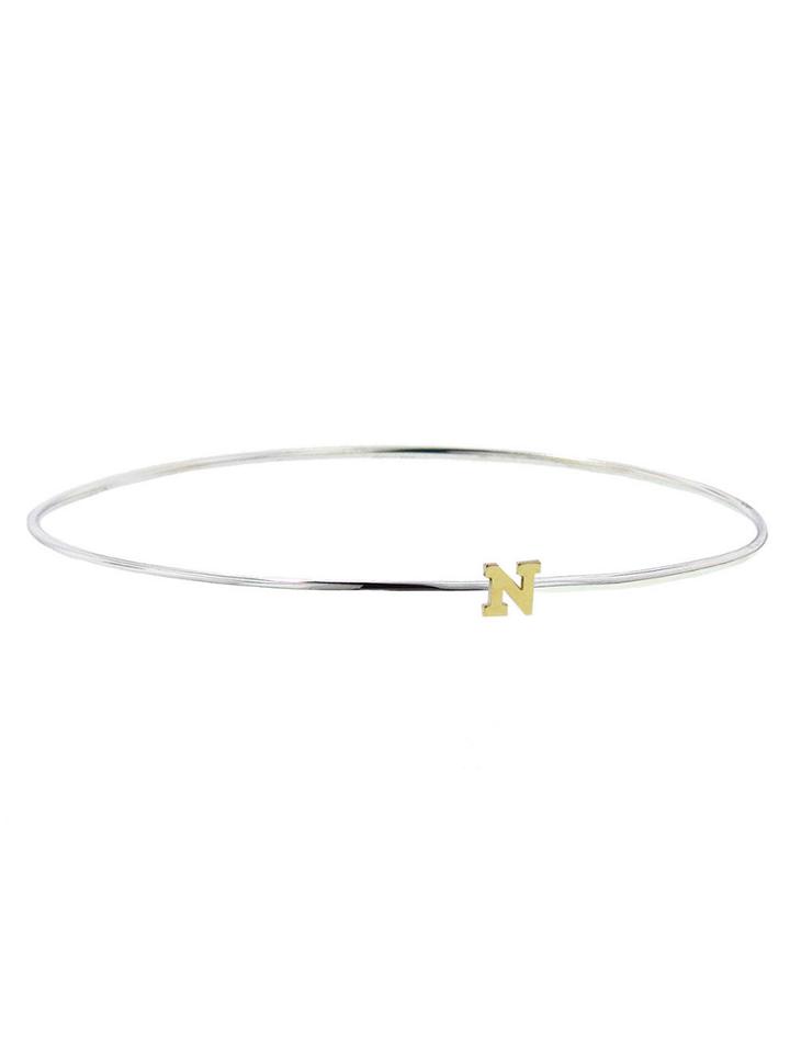 Jane Basch Gold Initial On Sterling Silver Bangle - N