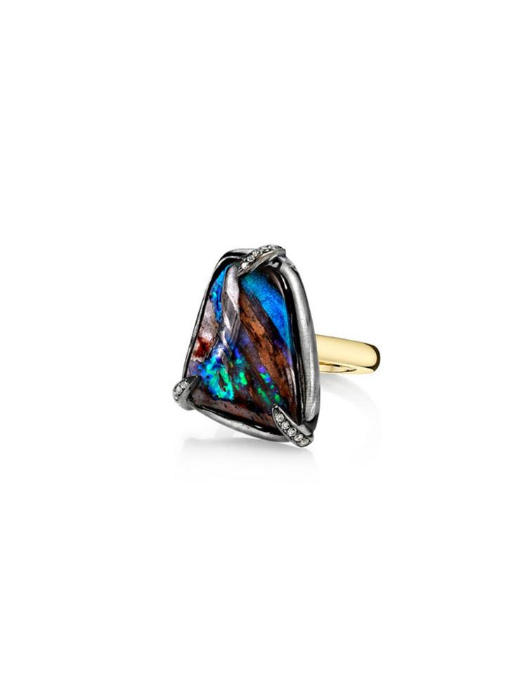 Deanna Hamro Boulder Opal And Diamond Claw Ring