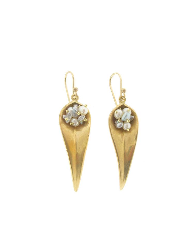 Annette Ferdinandsen Long Day Flower Earrings With Pearls - Yellow Gold