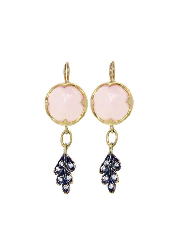 Cathy Waterman Rose Cut Pink Opal Earrings - 22 Karat Gold