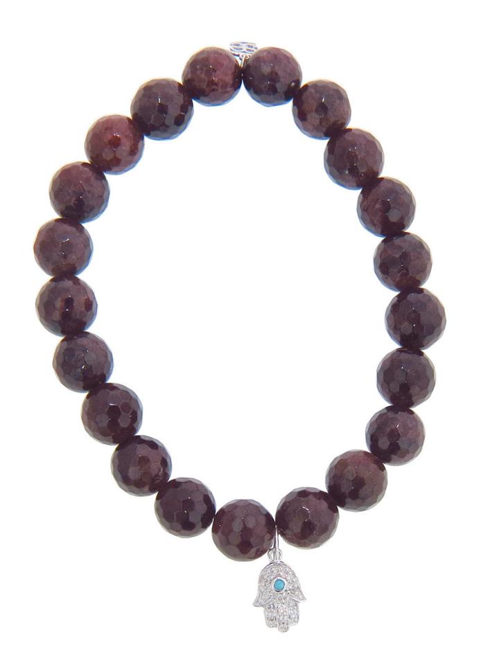 Sydney Evan Garnet And Diamond Hamsa Bracelet