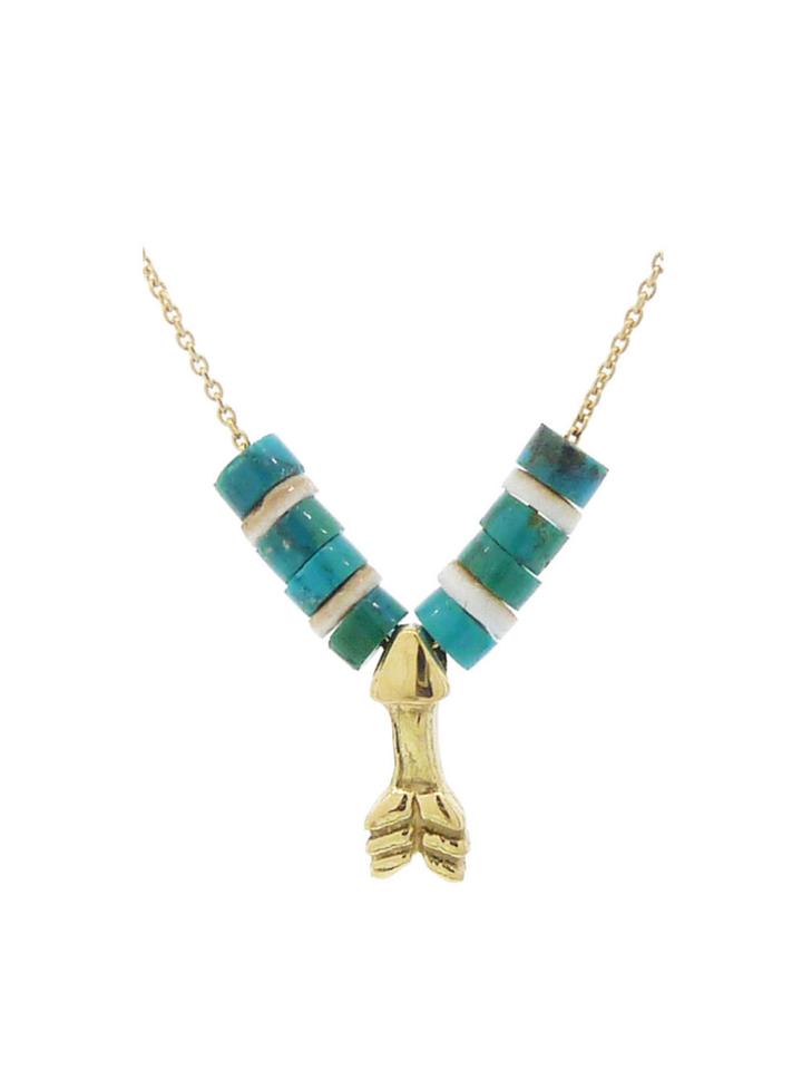 Elisa Solomon Gold Arrow Necklace With Turquoise & Shell Heshi Beads