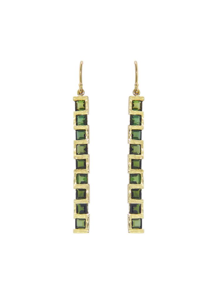 Nak Armstrong Long Green Tourmaline Mosaic Earrings