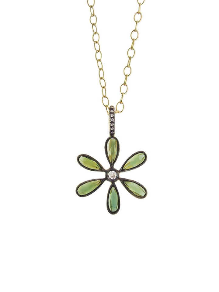 Cathy Waterman Green Tourmaline Flower Charm With Diamonds - 22 Karat Gold