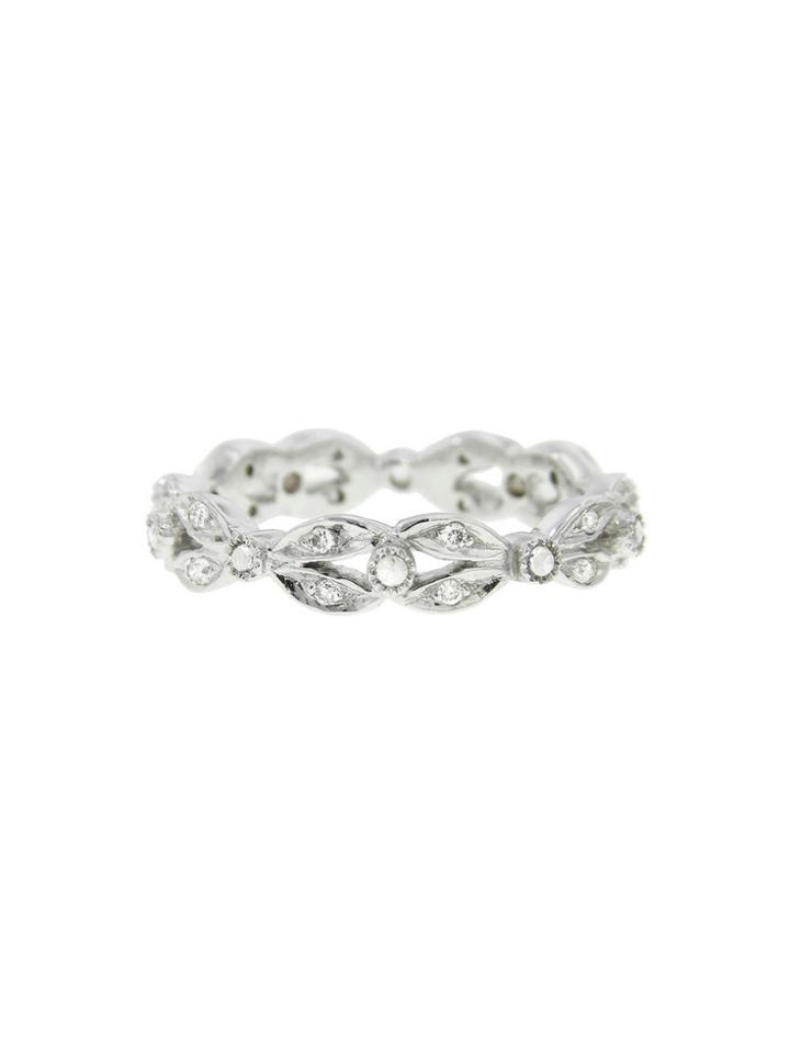 Sethi Couture White Diamond Leaf Ring In White Gold