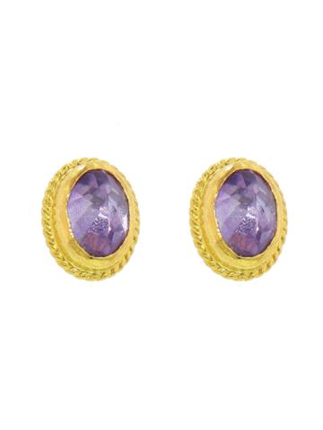 Ara Collection Oval Faceted Amethyst Studs