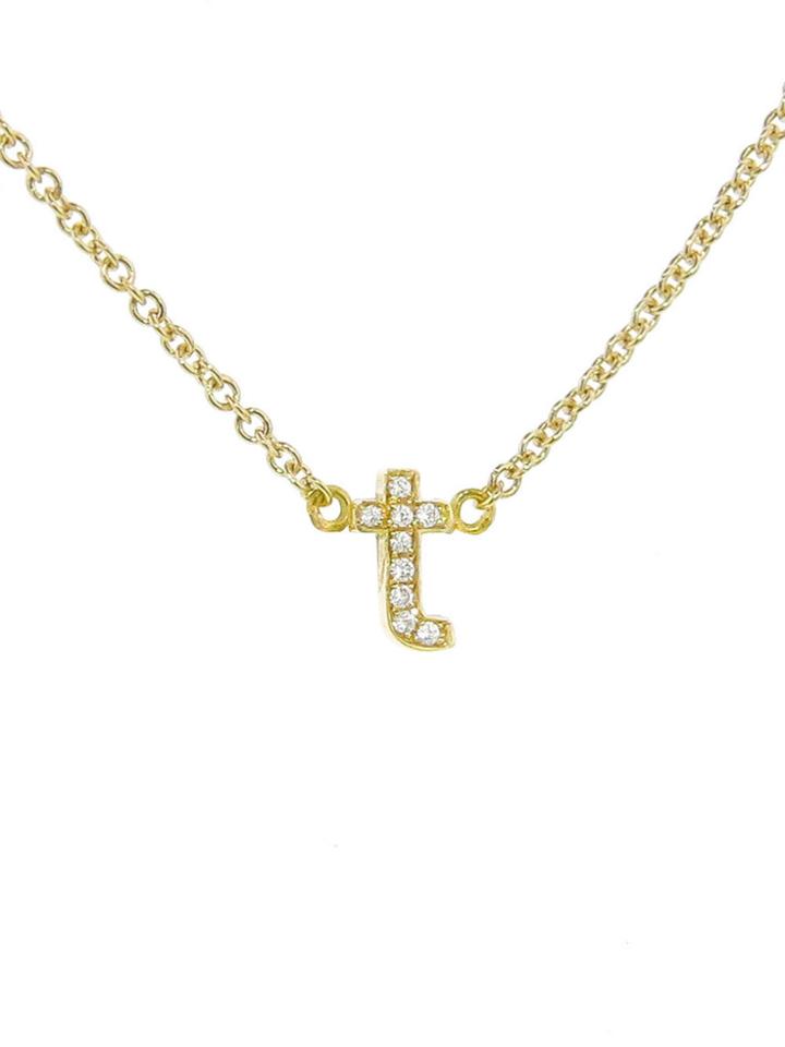 Jennifer Meyer Lowercase Diamond Initial Necklace - T - Yellow Gold