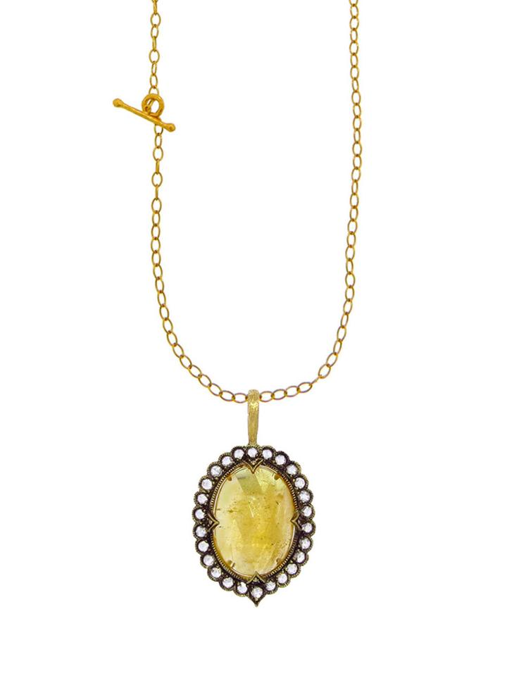 Cathy Waterman Scalloped Frame Yellow Sapphire Pendant - 22 Karat Gold
