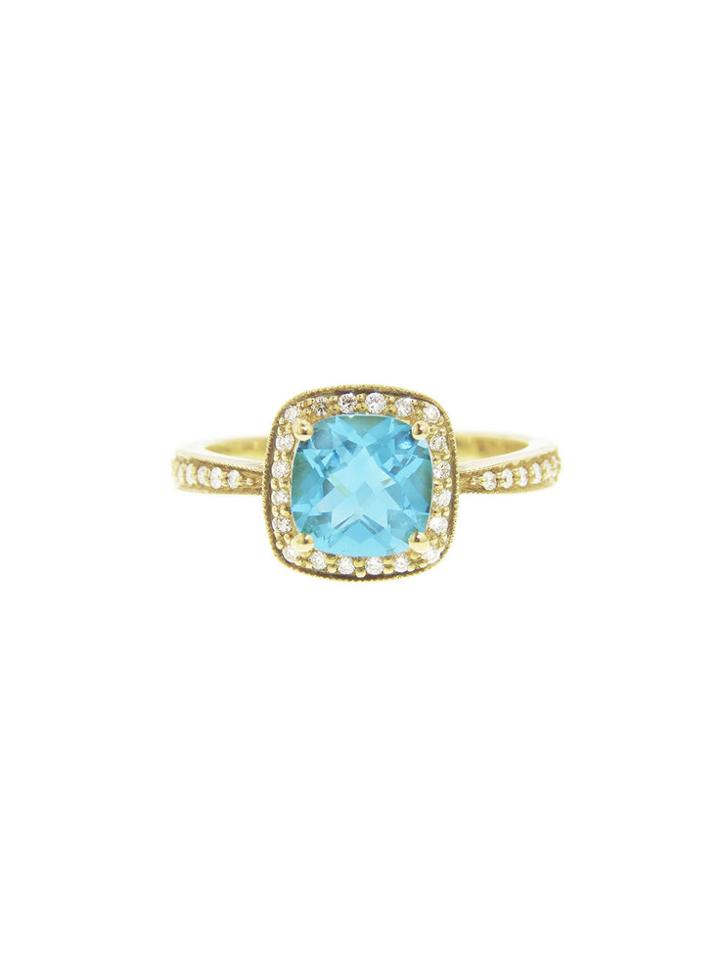 Jude Frances Small Princess Ring With Blue Topaz - Yellow Gold