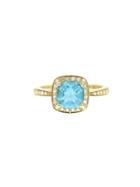 Jude Frances Small Princess Ring With Blue Topaz - Yellow Gold