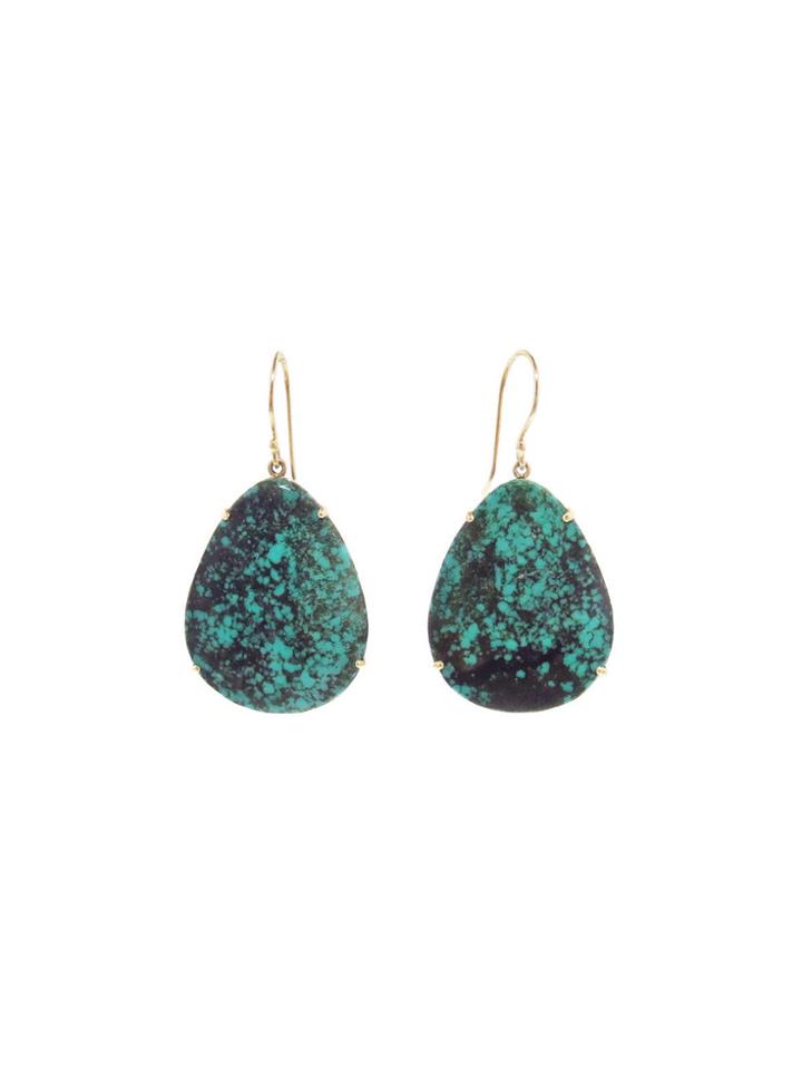 Jamie Joseph Large Turquoise Teardrop Earrings - Gold