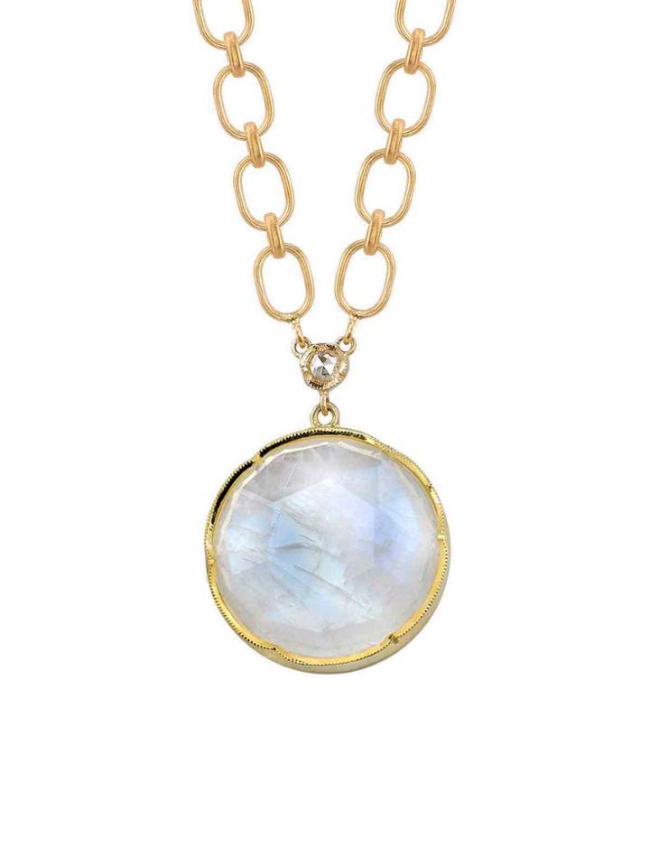 Irene Neuwirth Rose Cut Rainbow Moonstone Pendant In Yellow Gold
