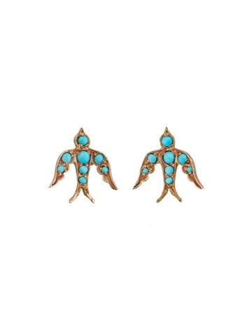 Blackbird And The Snow Rose Gold Turquoise Bird Stud Earrings
