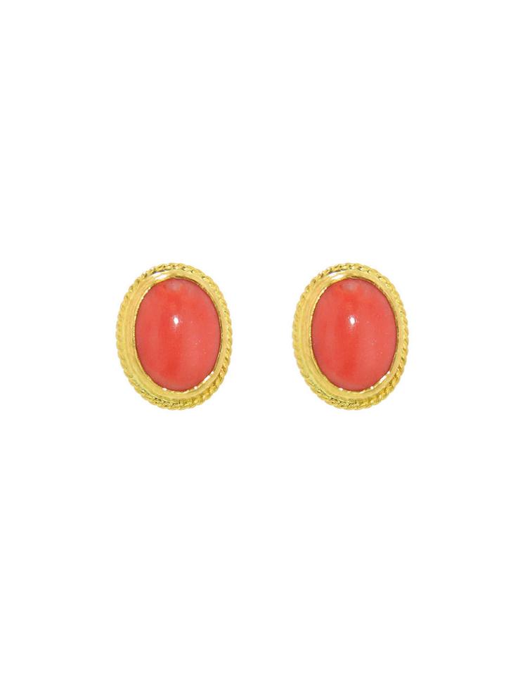 Ara Collection Oval Coral Stud Earrings In Yellow Gold
