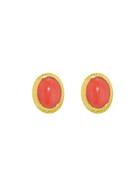 Ara Collection Oval Coral Stud Earrings In Yellow Gold