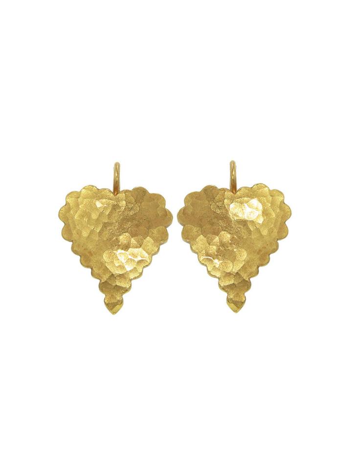 Cathy Waterman Scalloped Hammered Heart Earrings - 22 Karat Gold