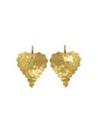 Cathy Waterman Scalloped Hammered Heart Earrings - 22 Karat Gold