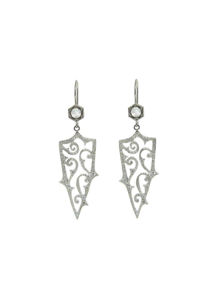 Cathy Waterman Klimt Long Swirl Earrings With Diamonds