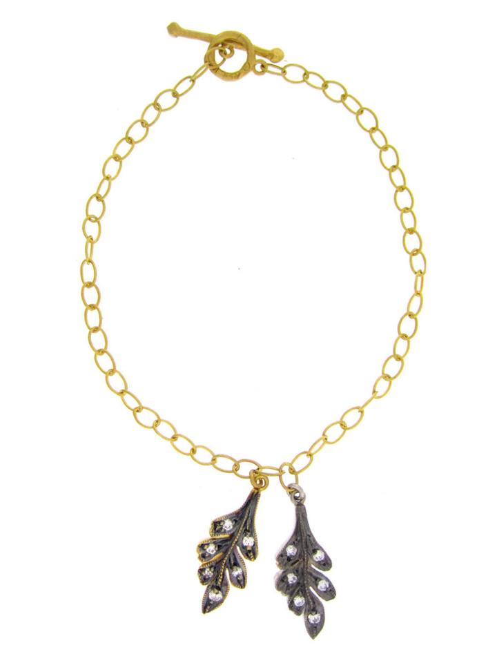 Cathy Waterman Double Oak Leaf Bracelet With Diamonds - 22 Karat Gold