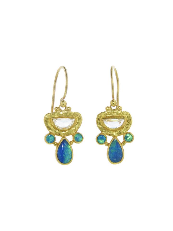 Gurhan Rose Cut Diamond And Opal Teardrop Earrings - 24 Karat Yellow Gold