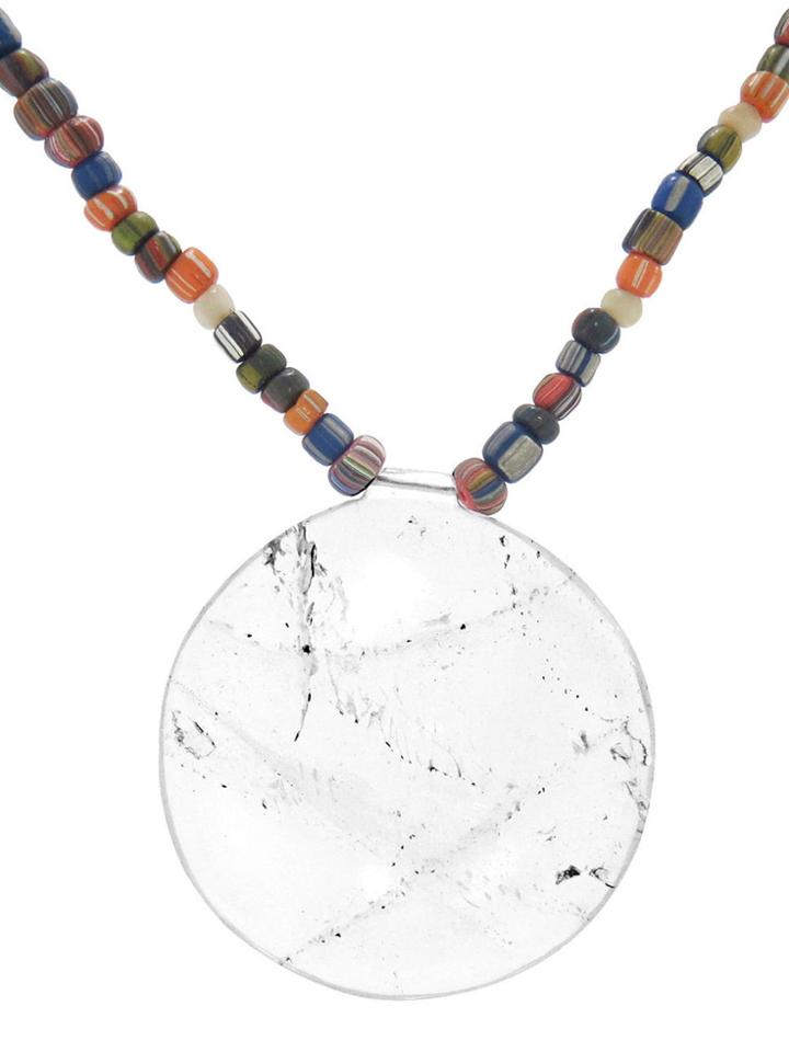 Catherine Michiels Large Round Rock Crystal Pendant On Mixed African Beads